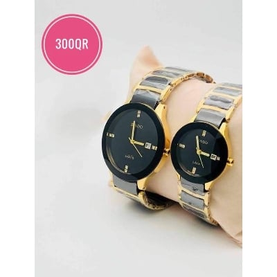Picture of Smart Analogue Couple Watches Men And Women 2Pic - Gold