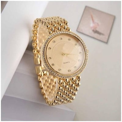 Picture of Stainless Steel Female Clock Ladies Fashion Casual Quartz Watch Women Watches-3221 - Gold
