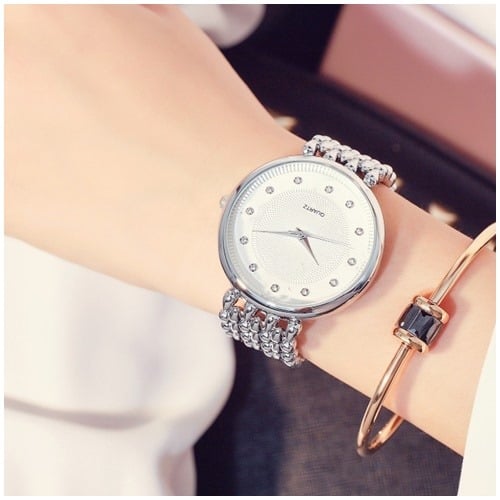 Picture of Stainless Steel Female Clock Ladies Fashion Casual Quartz Watch Women Watches-3221 - Silver