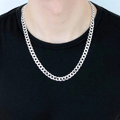 Picture of Men's Solid Sterling Silver Rhodium Plated Chain Necklace - Silver - Adjustable