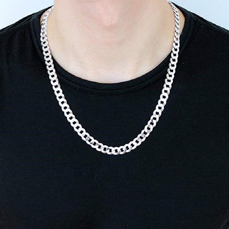 Picture of Men's Solid Sterling Silver Rhodium Plated Chain Necklace - Silver - Adjustable