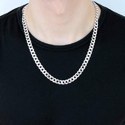 Picture of Men's Solid Sterling Silver Rhodium Plated Chain Necklace - Silver - Adjustable