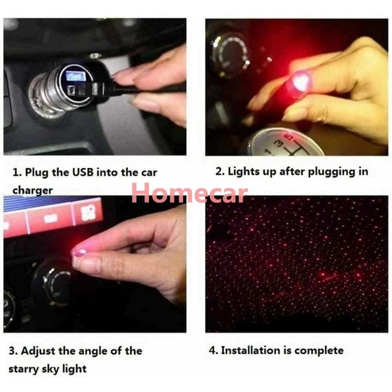 Picture of USB Star Night Light Projector – Romantic Galaxy Car Roof Light | Mini LED Atmosphere Lamp - Car Star Night Light 2 In 1 USB Star Lights - Laser Light for Car