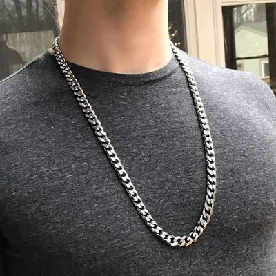 Picture of Men's Solid Sterling Silver Rhodium Plated Chain Necklace - Silver - Adjustable
