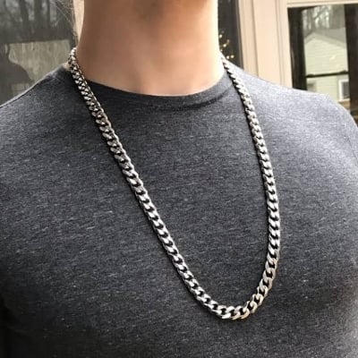 Picture of Men's Solid Sterling Silver Rhodium Plated Chain Necklace - Silver - Adjustable