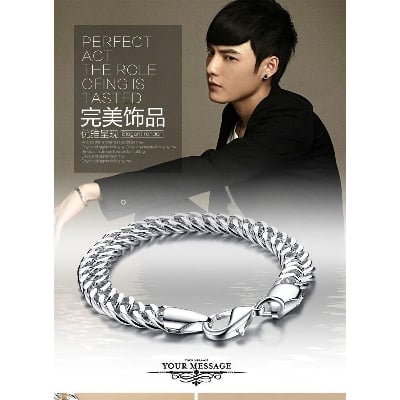 Picture of Silver Stainless Steel Bracelet for Men - Bracelet For Men - Silver - Adjustable