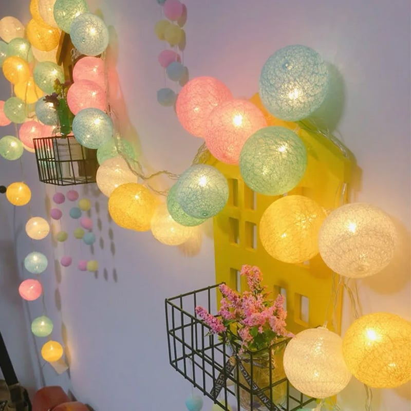 Picture of 20 LED Cotton Ball String Lights Garland – Decorative Fairy Lights for Room, Christmas, Wedding, Garden, Patio Outdoor Indoor Decoration