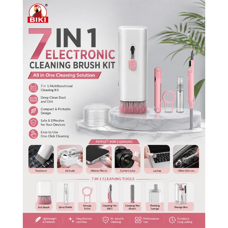 Picture of 7 in 1 Electronic Cleaning Brush Kit – Keyboard Cleaner with 3 in 1 Cleaning Pen for AirPods, Earphones, Laptop, Phone, PC Monitor Multifunctional Cleaning Tool