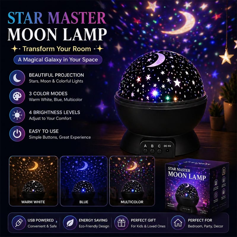 Picture of AC/DC Baby Sleep Lighting Romantic Sky Star Master Night Light Projector Room Colorful