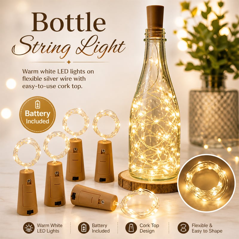 Picture of Bottle Cork LED Fairy Lights Mini Copper Wire Battery Operated Starry String Lights Warm Golden for DIY Bottle Decoration Wedding Party Indoor Outdoor Decor