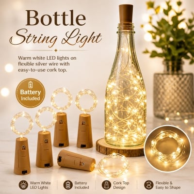 Picture of Bottle Cork LED Fairy Lights Mini Copper Wire Battery Operated Starry String Lights Warm Golden for DIY Bottle Decoration Wedding Party Indoor Outdoor Decor