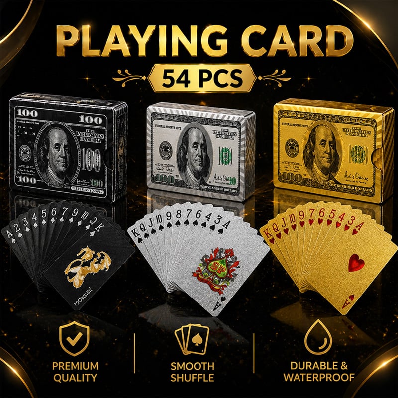 Picture of Gold Premium Poker Cards Waterproof PET Plastic – Luxury Foil Playing Cards Deck 54 Pcs Gold Silver Black Durable Flexible Tash Game Cards Gift