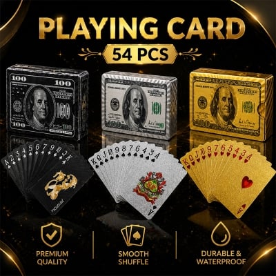 Picture of Gold Premium Poker Cards Waterproof PET Plastic – Luxury Foil Playing Cards Deck 54 Pcs Gold Silver Black Durable Flexible Tash Game Cards Gift