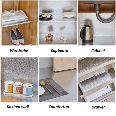 Picture of Self Adhesive Aluminum Foil Kitchen Wallpaper (5 Meter x 24 Inch) – Oil Proof Waterproof Backsplash Sticker for Wall, Cabinet & Table - Aluminum Foil Paper for Kitchen