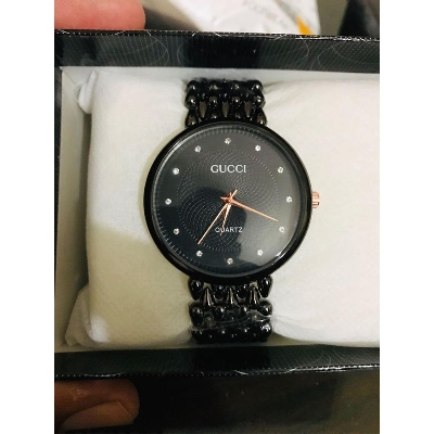 Picture of Stylish Fashion Bracelet Waterproof Watch Silver Colour Strap Dashing Looks Casual Luxury Use Watch For Women - Black