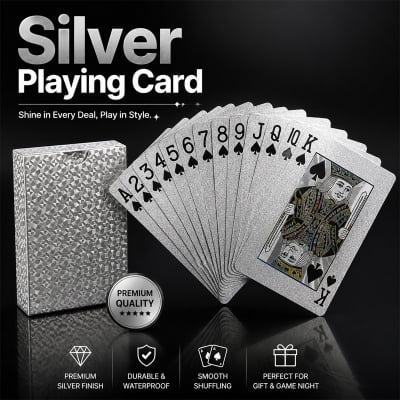 Picture of Silver Foil Playing Cards – Waterproof Plastic Poker Cards for Poker Game, Gift Collection, Holiday Party Activities, Chess and Card Souvenirs