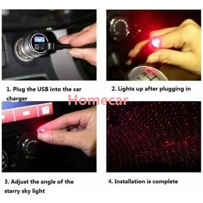 Picture of USB Star Night Light Projector – Romantic Galaxy Car Roof Light | Mini LED Atmosphere Lamp - Car Star Night Light 2 In 1 USB Star Lights - Laser Light for Car