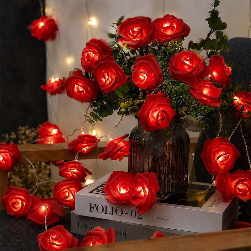 Picture of 80 Pcs LED Red Color Rose Flash String Fairy Light | 25 Feet Long Decorative LED String Lights | Home, Garden, Party, Wedding Decoration