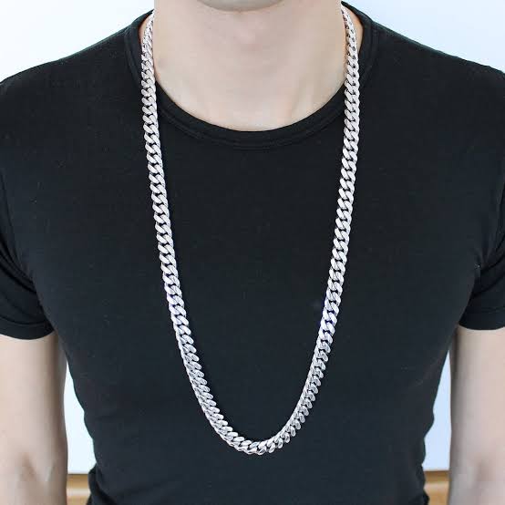 Picture of Men's Solid Sterling Silver Rhodium Plated Chain Necklace - Silver
