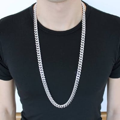 Picture of Men's Solid Sterling Silver Rhodium Plated Chain Necklace - Silver