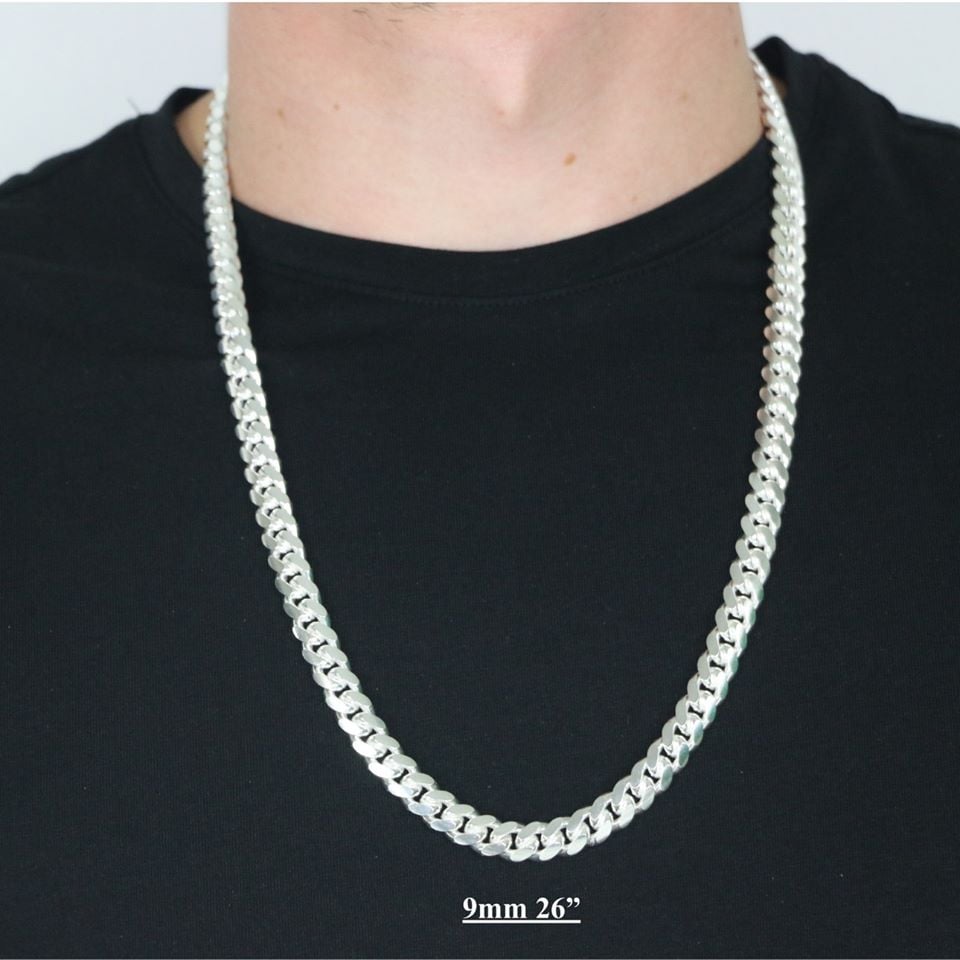 Picture of Men's Solid Sterling Silver Rhodium Plated Chain Necklace - Silver