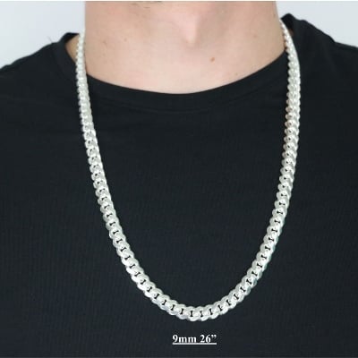 Picture of Men's Solid Sterling Silver Rhodium Plated Chain Necklace - Silver