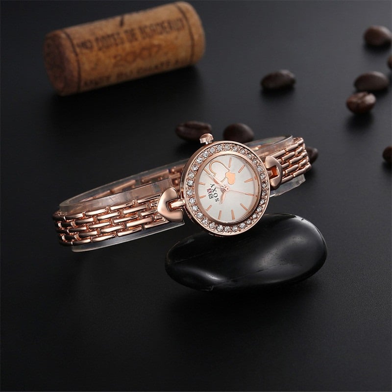 Picture of Rose Gold Watch Women Watches Luxury Rhinestone Bracelet Wrist Watch - Gold