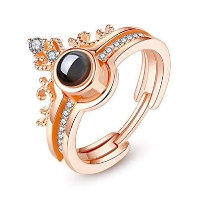 Picture of 100 Languages I Love You Adjustable Projection Rings, Romantic Ring for Girls - Gold