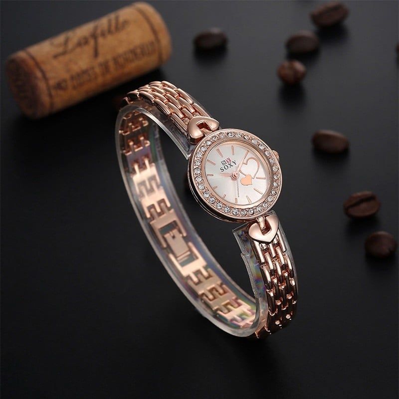 Picture of Rose Gold Watch Women Watches Luxury Rhinestone Bracelet Wrist Watch - Gold