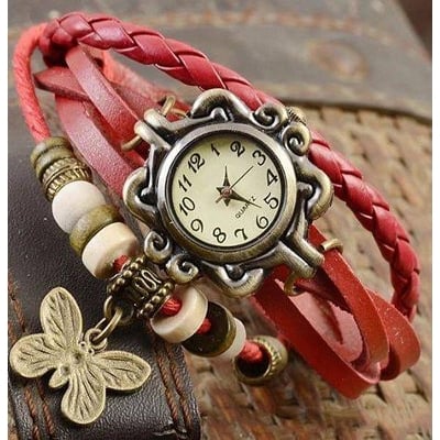 Picture of Vintage Boho Butterfly Bracelet Watch - Red