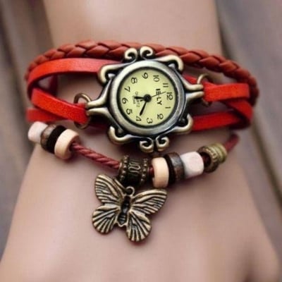 Picture of Vintage Boho Butterfly Bracelet Watch - Red