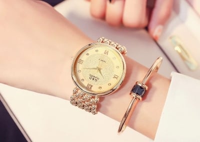 Picture of Stainless Steel Simple Quartz Female Watch Lady Clock Ladies Fashion Casual Quartz - Gold