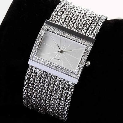 Picture of Square Women Watch Crystal Stainless Steel for Women Quartz Ultra-thin Bracelet Watches-5908 - Silver