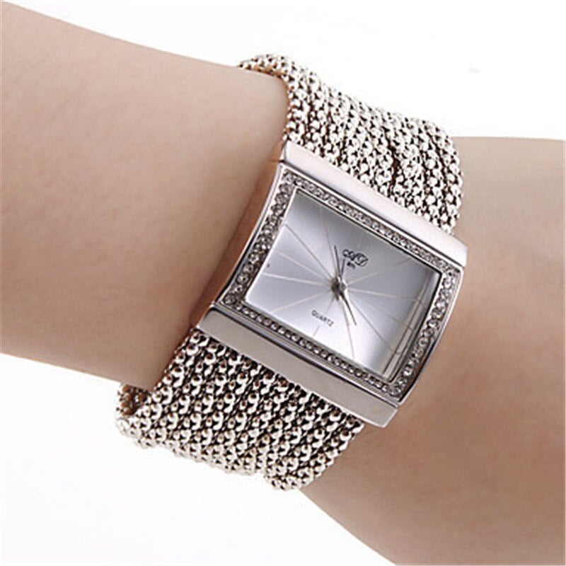 Picture of Square Women Watch Crystal Stainless Steel for Women Quartz Ultra-thin Bracelet Watches-5908 - Silver
