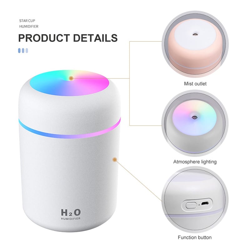 Picture of USB Colorful Mini Portable Humidifier 300ml | Car & Home Use | Cup Humidifier with LED Lights | Desktop Air Moisturizer