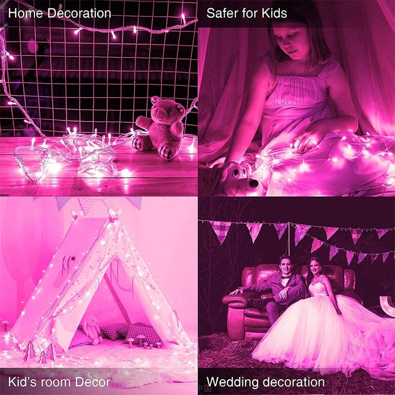 Picture of String Lights Pink & Green 30 Feet 80 LED Pixcal Fairy Light Transparent Wire Decorative String Lights for Home Bedroom Office Wedding Party Festival Indoor Decoration - 8 Lighting Modes with Remote Box