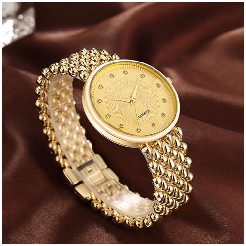 Picture of Stainless Steel Female Clock Ladies Fashion Casual Quartz Watch Women Watches-3221 - Gold