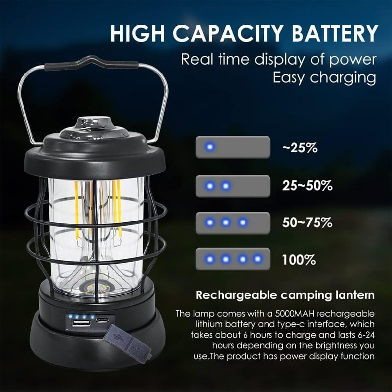 Picture of Retro Portable Camping Lantern USB Rechargeable LED Light – Vintage Outdoor Tent Lamp for Camping, Hiking, Travel, Emergency & Home Use