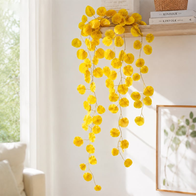 Picture of 1 Pcs Artificial Ivy Red Maple Plastic Fake Leaves Garland 7ft Long Hanging Vine Leaf for Home, Garden, Wall, Balcony, Office, Party & Event Decoration