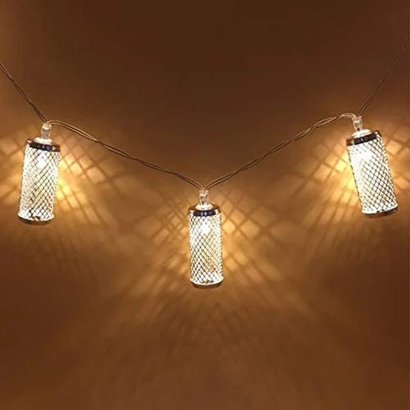 Picture of 20 Pcs Golden Lattice Metal String Fairy Light Bulbs | 12-15 Feet Long LED Metal String Fairy Light | Mini Bulb Lantern | Home, Room & Wedding Party Decoration
