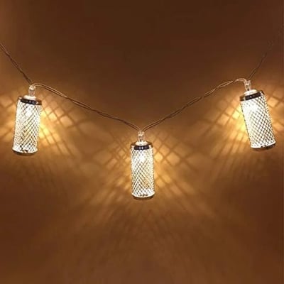 Picture of 20 Pcs Golden Lattice Metal String Fairy Light Bulbs | 12-15 Feet Long LED Metal String Fairy Light | Mini Bulb Lantern | Home, Room & Wedding Party Decoration