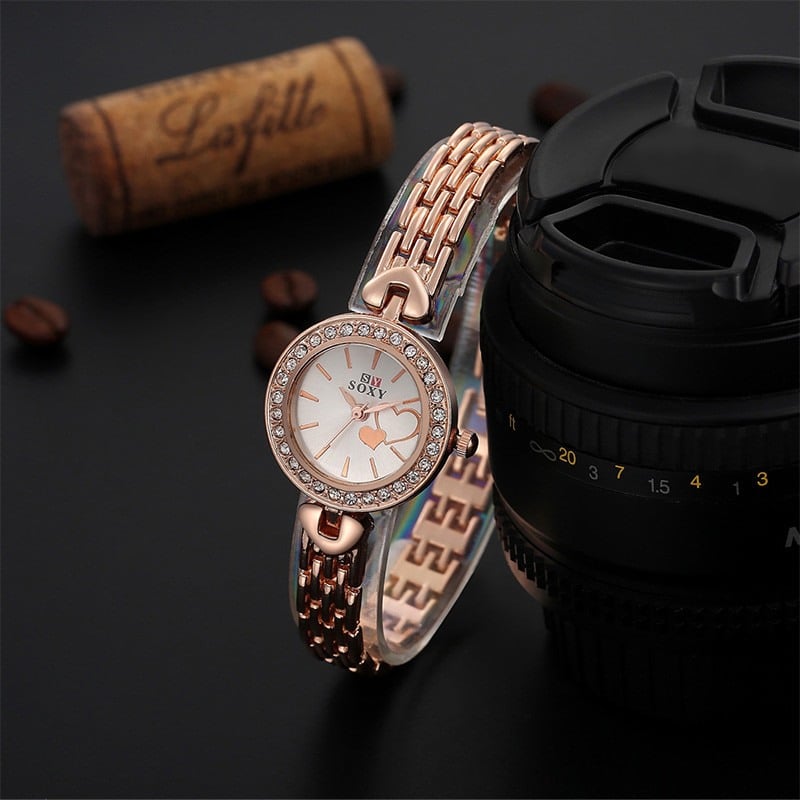 Picture of Rose Gold Watch Women Watches Luxury Rhinestone Bracelet Wrist Watch - Gold