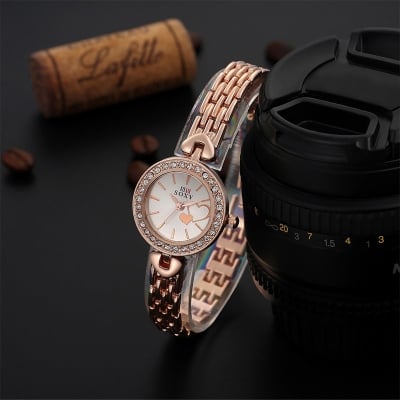 Picture of Rose Gold Watch Women Watches Luxury Rhinestone Bracelet Wrist Watch - Gold