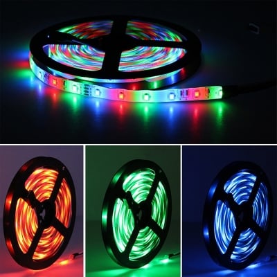 Picture of 5M RGB LED Strip Light Set SMD3528 2835 300 LEDs IP65 Waterproof Color Changing Tape Light with Remote Controller for Bedroom, Ceiling, TV Backlight, Gaming Room, Party, Shop, Festival & Home Decoration