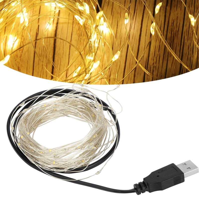 Picture of 16.4ft 5M USB Powered 50 LED Fairy String Light Copper Wire Decoration Lamp for Bedroom Home Party Wedding Christmas Halloween Eid Decor Warm White Colorful Lighting