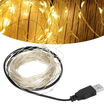 Picture of 16.4ft 5M USB Powered 50 LED Fairy String Light Copper Wire Decoration Lamp for Bedroom Home Party Wedding Christmas Halloween Eid Decor Warm White Colorful Lighting