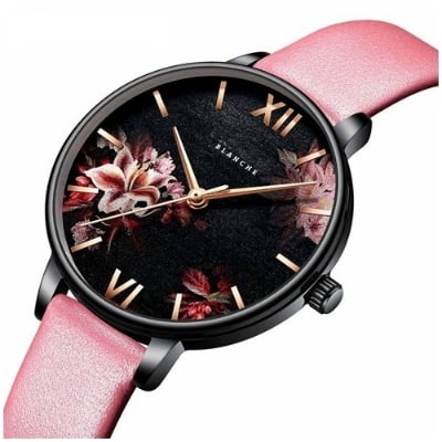 Picture of Fashion Flower Stainless Steel Mesh Leather Women's Watches Leather - Pink