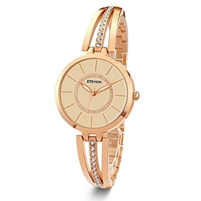 Picture of Rose Gold-Tone Analog Quartz Water Resistant Bangle Watch - Gold