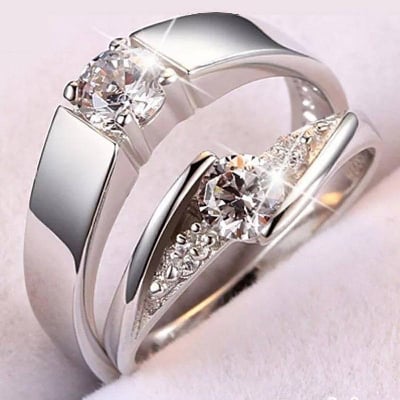 Picture of Couple Rings for Men and Women-Set of 2 - Silver - Adjustable