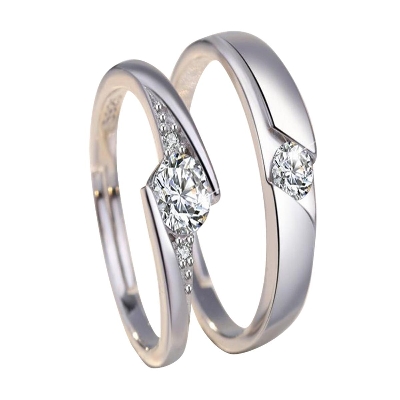 Picture of Unique Couple Rings Women Men Ring Heart Beat with box - Silver - Adjustable